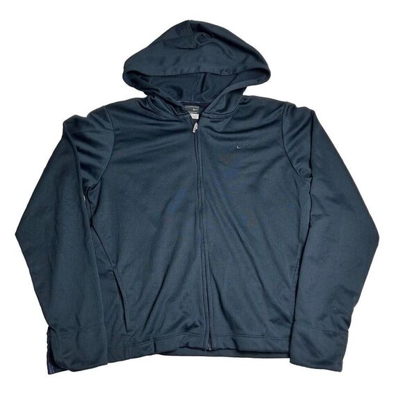 Nike Women’s Navy Blue Sphere Dry Hooded Running Jacket Full Zip Size Large - Picture 1 of 7
